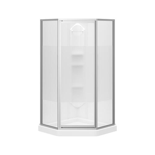 MAAX® Summit 38"W x 38"D x 77"H White NeoAngle Shower Kit with Center Drain & Silk Glass (4