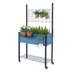 EverBloom Self-watering Mobile Planter Blue with Trellis & Basket and ...