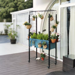EverBloom Self-watering Mobile Planter Blue with 2 Trellis & Basket and ...