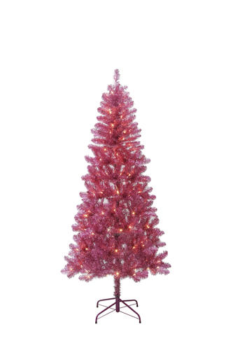 Enchanted Forest® 6.5' LED Prelit Plum Tinsel Artificial Christmas Tree