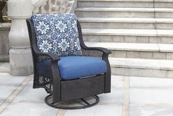 Backyard Creations Allenwood Brown Wicker Deep Seating Swivel Glider Patio Chair with Blue Cushions