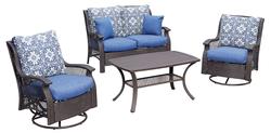 Backyard Creations Allenwood Brown Wicker 4 Piece Seating Patio Set with Blue Cushions