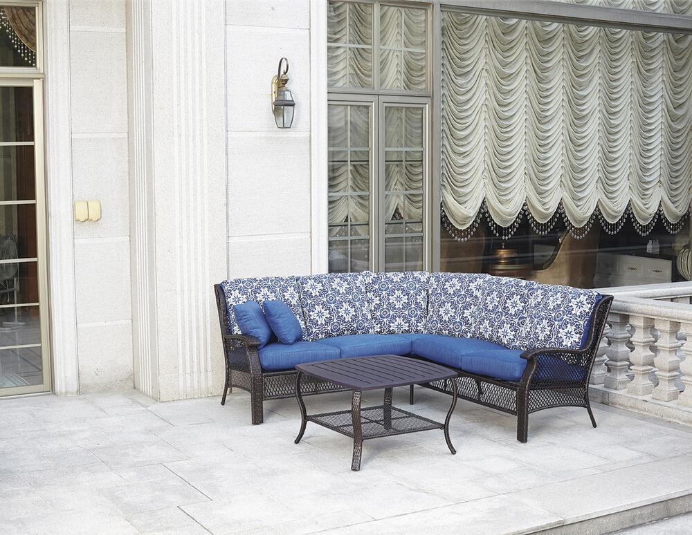 Backyard Creations® Allenwood Brown Wicker Sectional Patio Set with Blue Cushions
