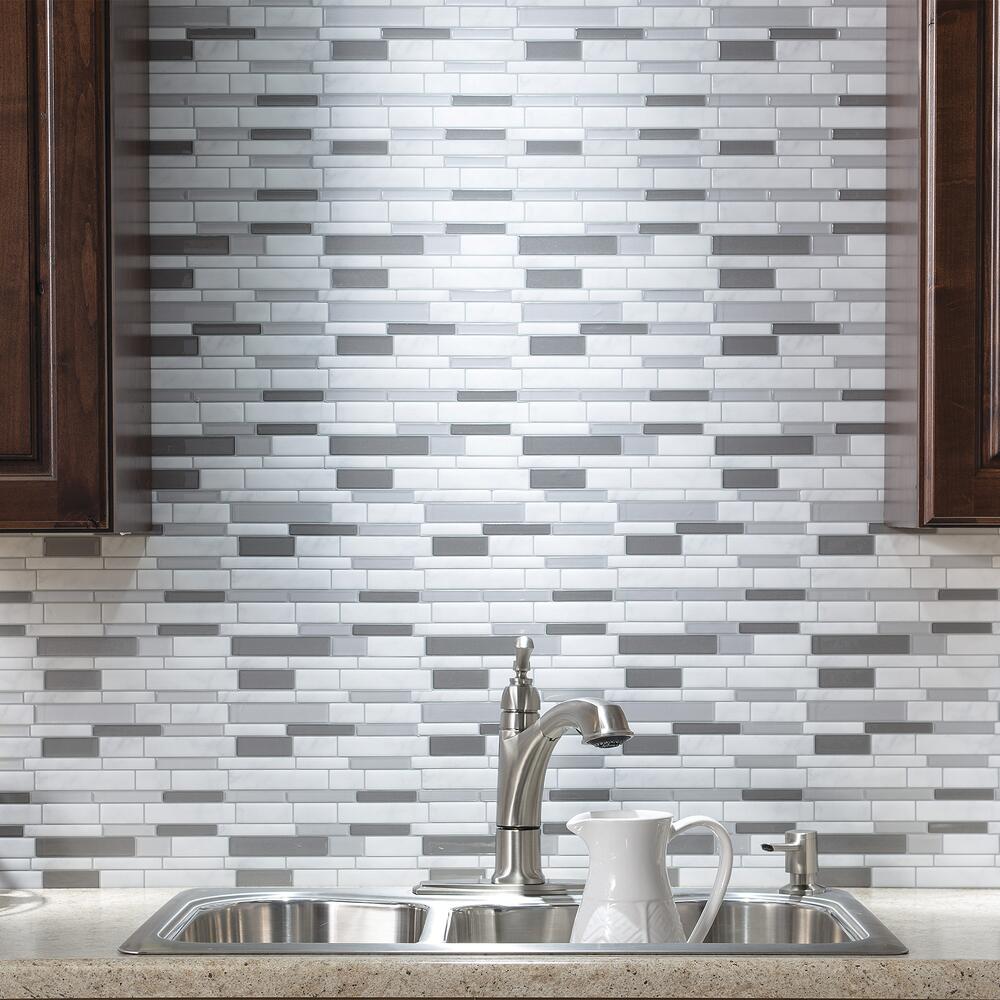 Tack Tile™ Thick Mosaic Grey Peel & Stick Vinyl Backsplash Tiles - 3 Pack