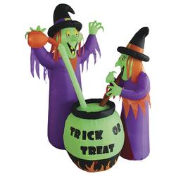 Pumpkin Hollow™ 6' LED Lighted Inferno Witches with Cauldron
