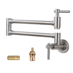 Wall Mounted Pot Filler Faucet - Brushed Nickel, Two Handle, Swivel Spout For Kitchen