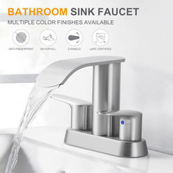 WOWOW® WaterFall Two-Handle 4" Centerset Brushed Nickel Bathroom Sink ...