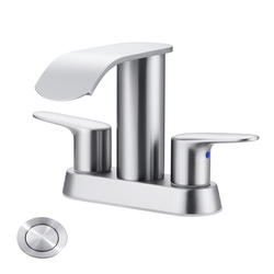 WOWOW® WaterFall Two-Handle 4" Centerset Brushed Nickel Bathroom Sink ...