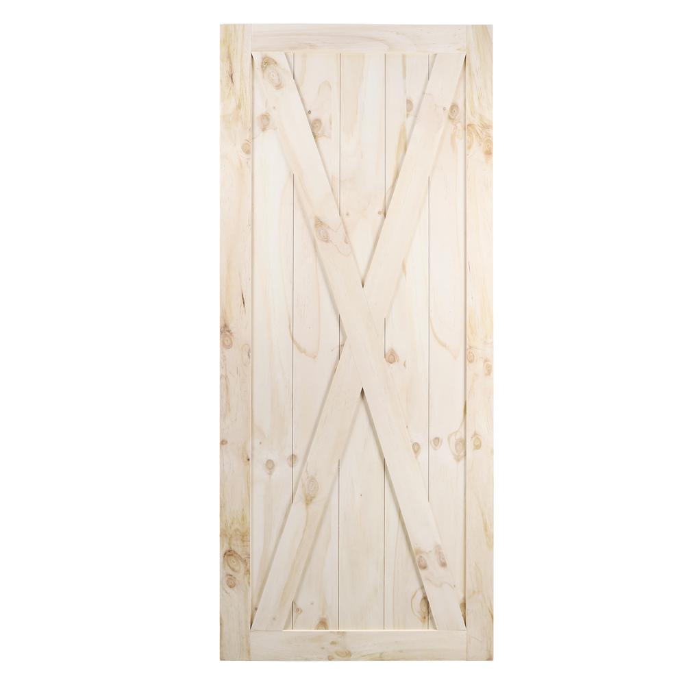 37 in. x 84 in. x 1-1 3/8 in. Chalet Unfinished Knotty Pine Wood Barn Sliding Door Hardware Kit