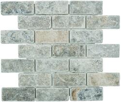 Ellis + Fisher® Silver Travertine Brick Joint 12 x 12 Stone Mosaic Tile