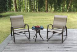 Backyard Creations Brown 3 Piece Rocking Patio Bistro Set with Tan Fabric