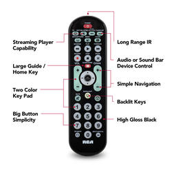 RCA CRCRBB04GR 4-Device Big Button Universal Remote Control, Black