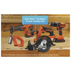 BLACK+DECKER 20V Max Lithium-Ion Cordless 4 Tool Combo Kit with (2