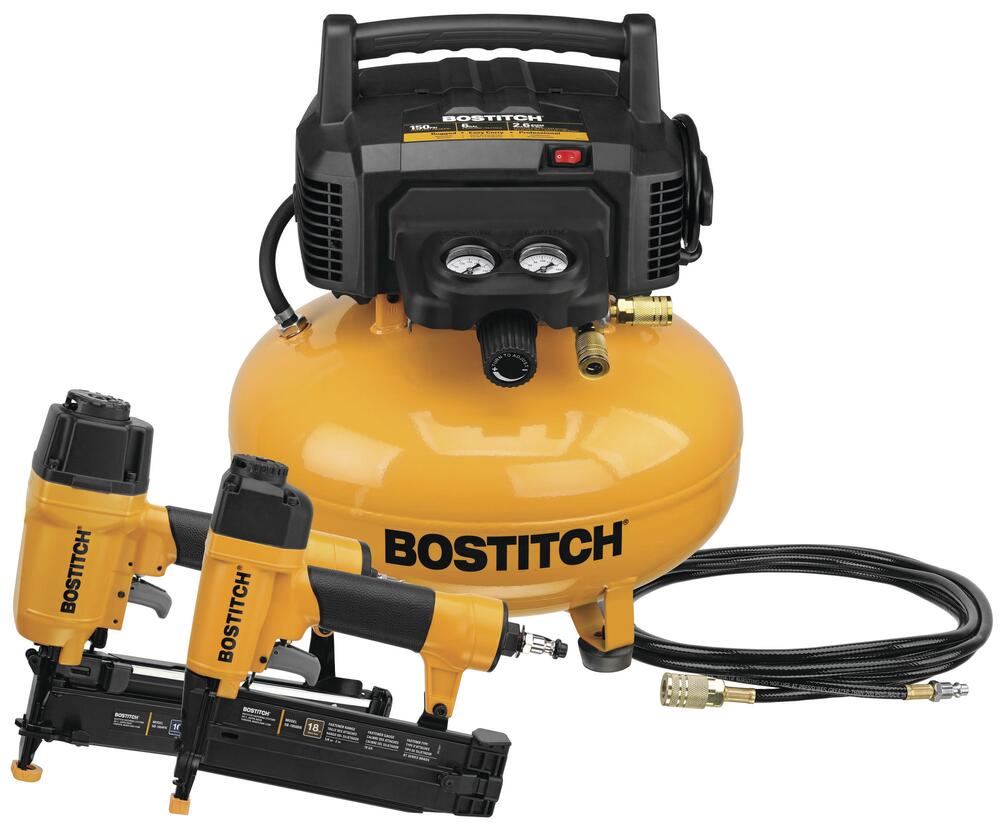 Bostitch® 6-Gallon 150 PSI Portable Electric Air Compressor with 2-Tool Combo Kit Bostitch® 6-Gallon 150 PSI Portable Electric Air Compressor with 2-Tool Combo Kit