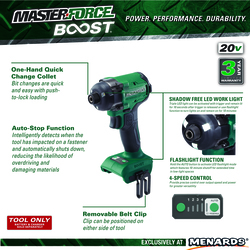 Masterforce BOOST® 20-Volt Brushless Cordless 1/4