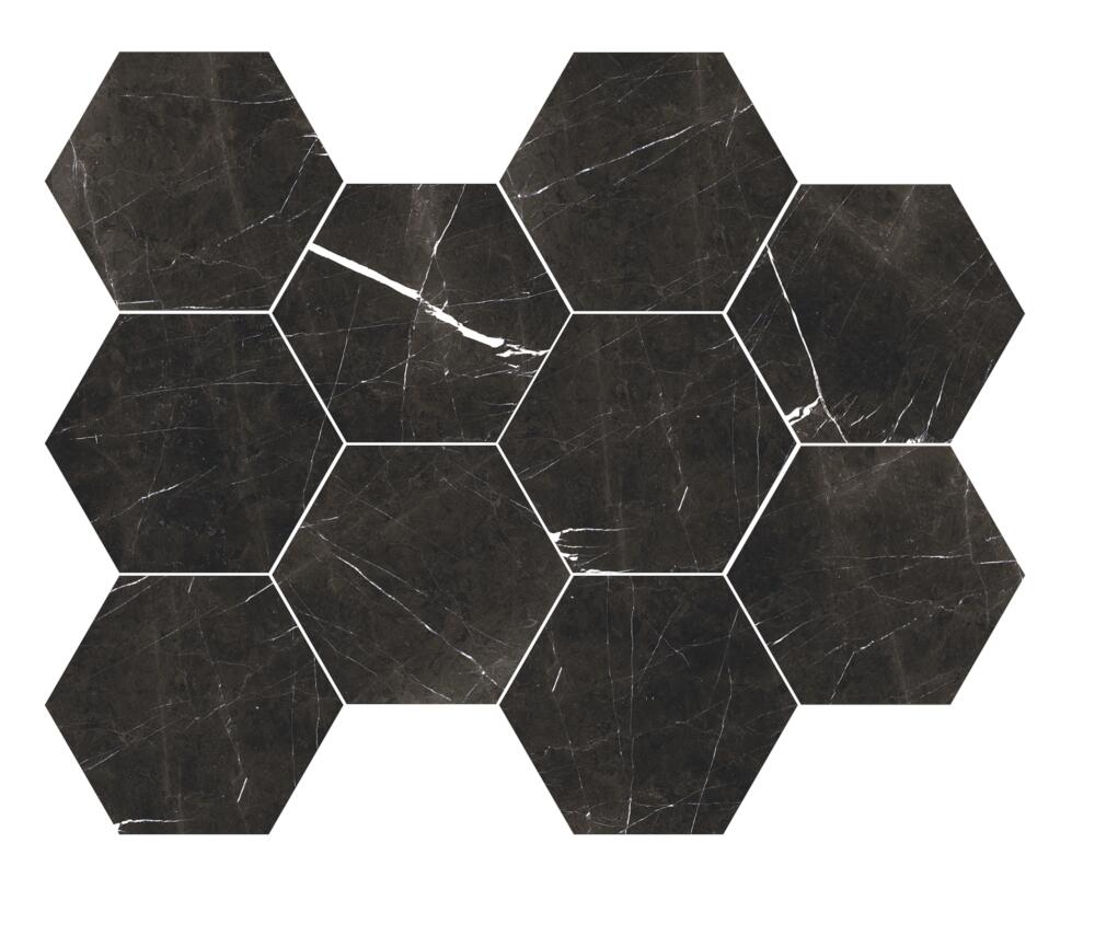Milestone Luxury Nero Marquina Black 9 x 11 Hexagon Porcelain Mosaic Tile