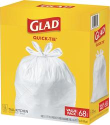 GLAD Tall Quick-Tie Trash Bags, 13 Gallon White Trash Bags for Tall Kitchen  Trash Can, 80 Count - Packaging May Vary