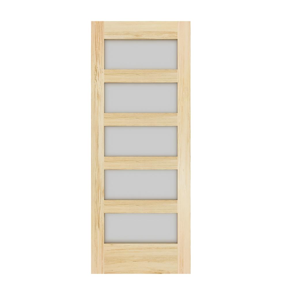 33 in. x 84 in. Unfinished Clear Pine 5-Lite Frosted Interior Barn Door Slab 33 in. x 84 in. Unfinished Clear Pine 5-Lite Frosted Interior Barn Door Slab