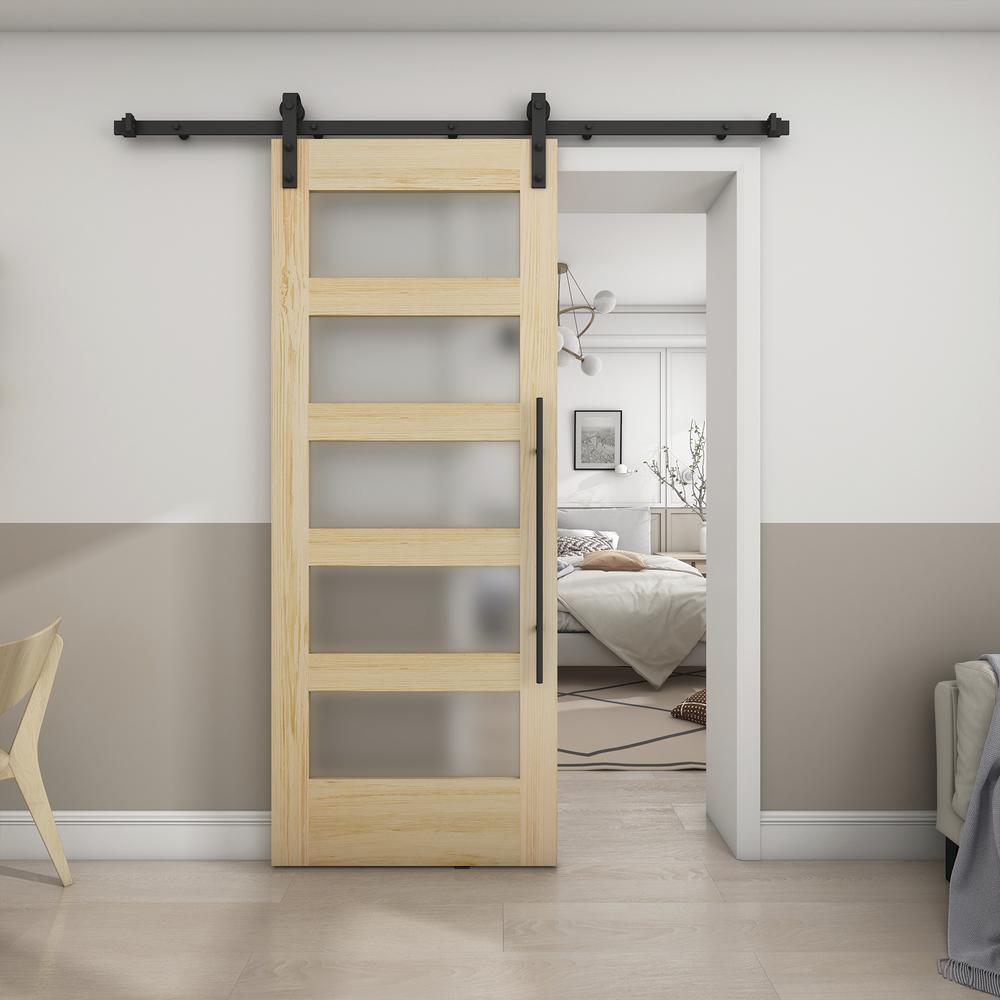 33 in. x 84 in. Unfinished Clear Pine 5-Lite Frosted Interior Barn Door Slab 33 in. x 84 in. Unfinished Clear Pine 5-Lite Frosted Interior Barn Door Slab