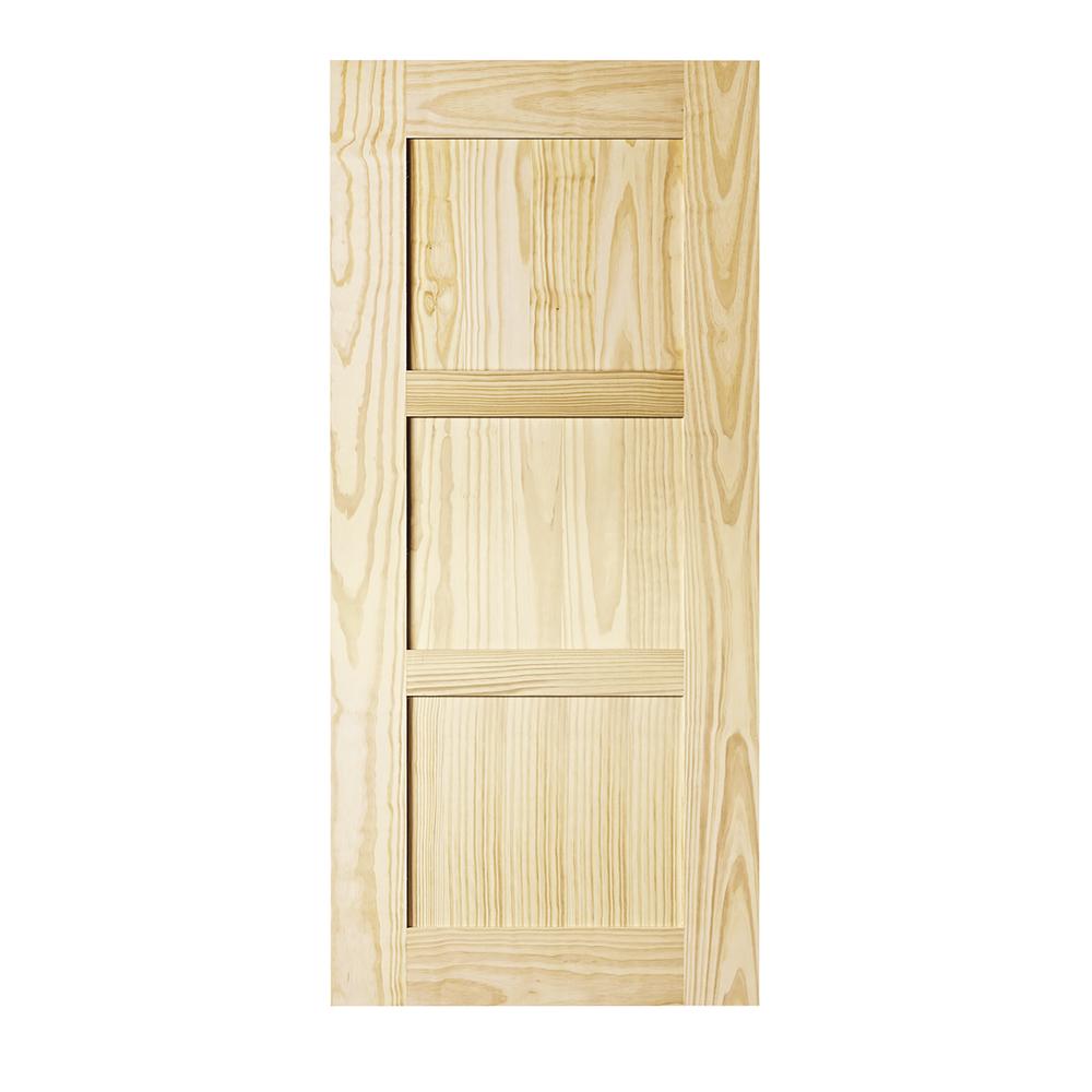 33 in. x 84 in. Shaker Unfinished 3-Panel Clear Pine Interior Barn Door Slab