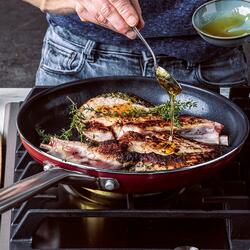 Red Volcano Textured ceramic Nonstick, 10 Frying Pan Skillet with Stainless  Steel Handles, PFAS PFOA & PTFE Free, Dishwasher Saf