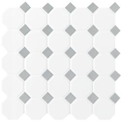 Mohawk® Vivant Matte White Gray Dot 12 x 12 Octagon Ceramic Mosaic Tile