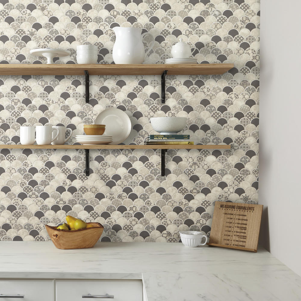 Mohawk® Brightmore Winter Stark 12 x 13 Glass and Stone Penny Round Mosaic Tile
