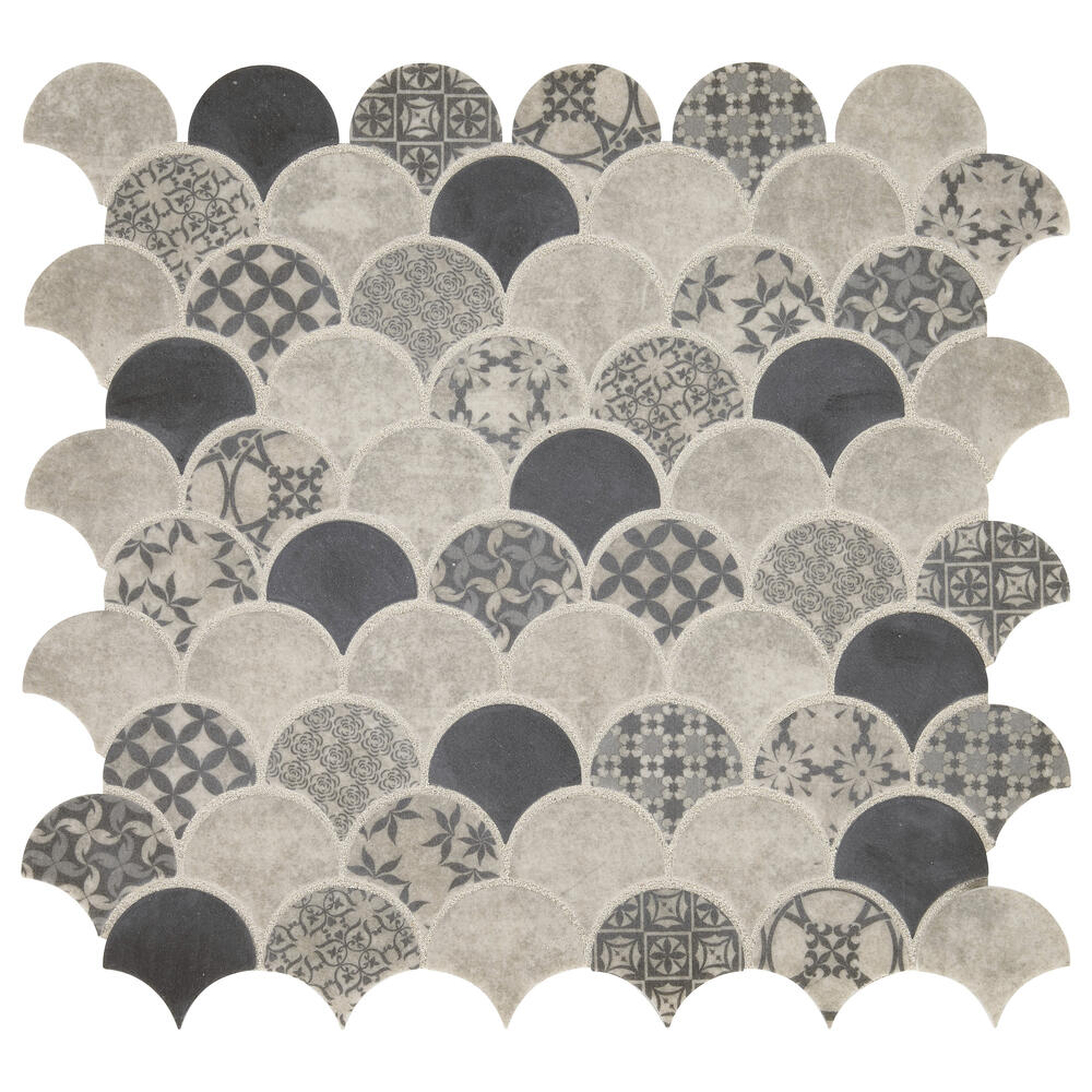 Mohawk® Brightmore Winter Stark 12 x 13 Glass and Stone Penny Round Mosaic Tile