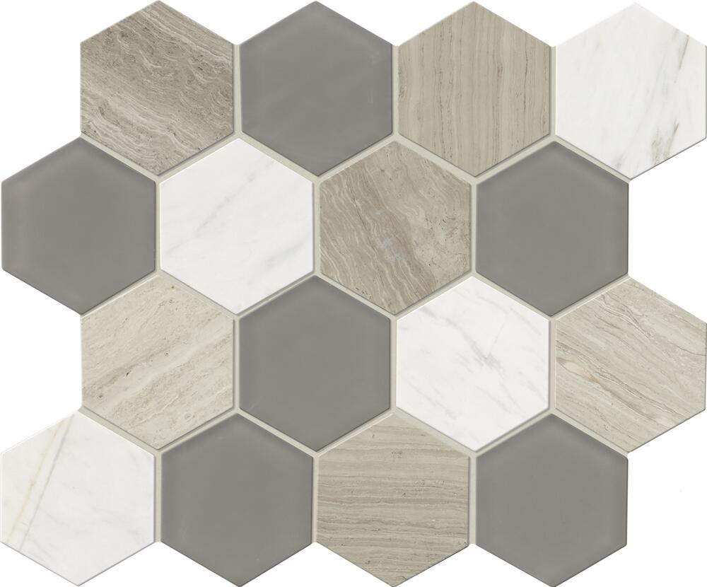Mohawk® Grand Terrace White Shell 12 x 14 Porcelain and Resin Random Block Mosaic Tile