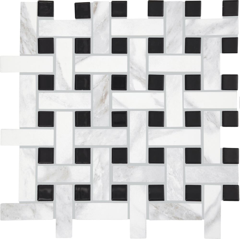 Mohawk® Keystones Blends White with Black Dot 12 x 24 Blend Mosaic Tile