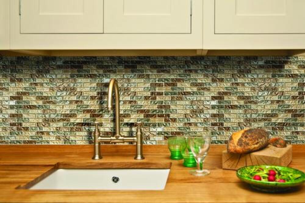 Mohawk® Grand Terrace Amber Medley Brick Joint 12 x 12 Glass Mosaic Tile