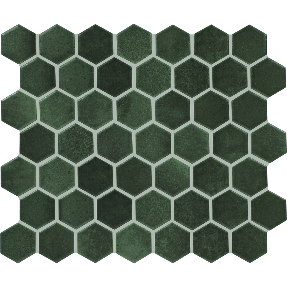 カーテン　ストーンエイジモスグリーン Mohawk® Sandrio Dark Green 10 x 12 Matte Ceramic Hexagon Mosaic