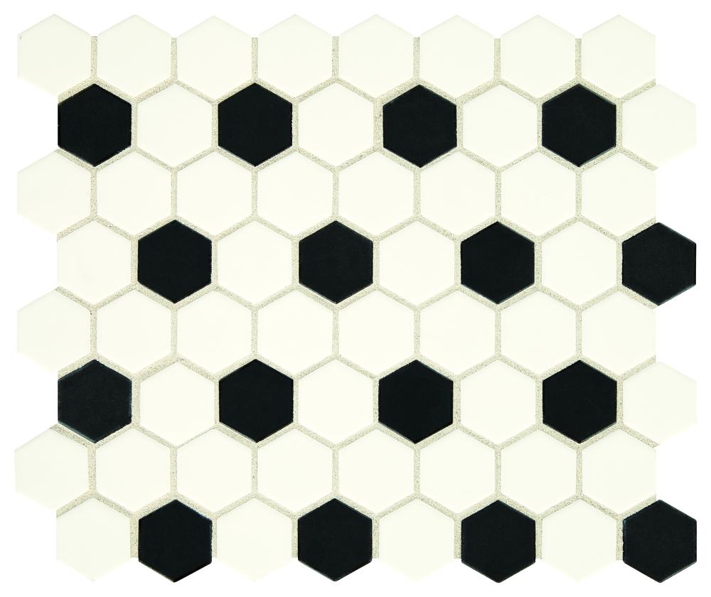 Mohawk® Vivant White and Black Hexagon 11-1/2 x 14 Ceramic Mosaic Tile