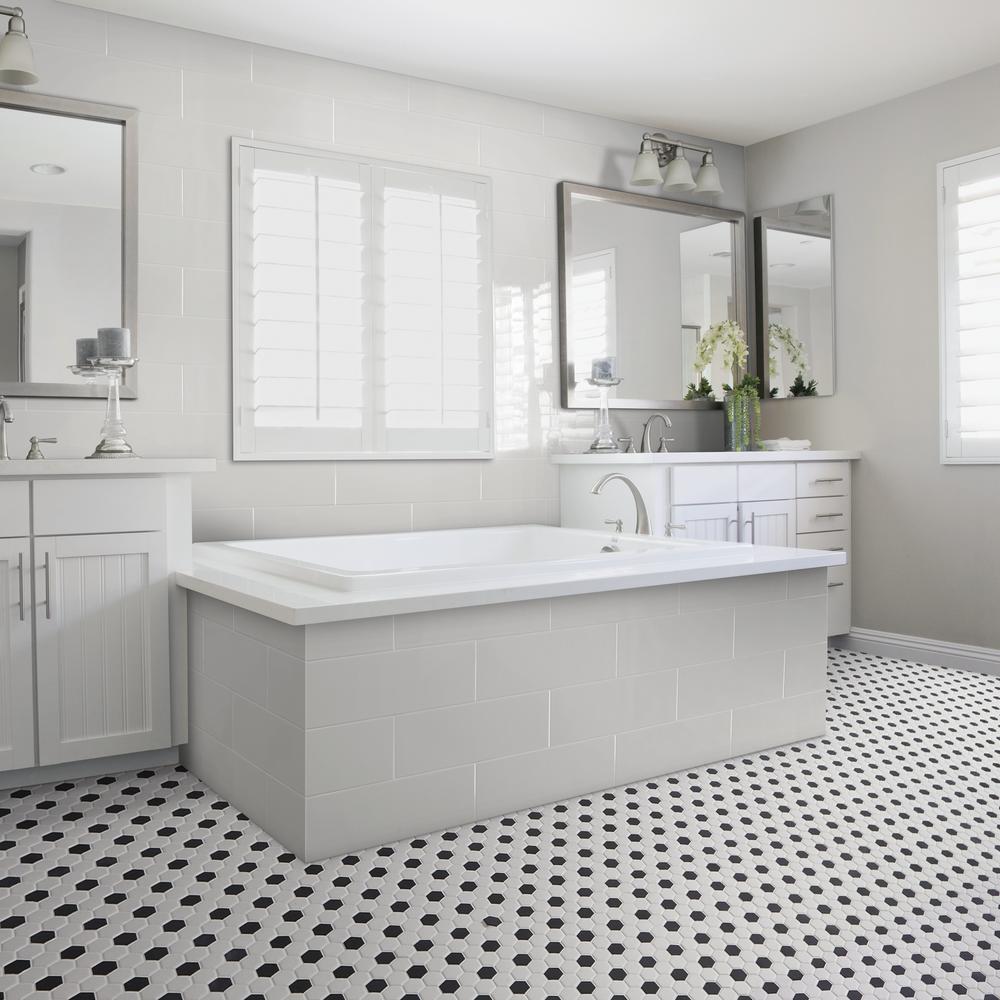 Mohawk® Vivant White and Black Hexagon 11-1/2 x 14 Ceramic Mosaic Tile