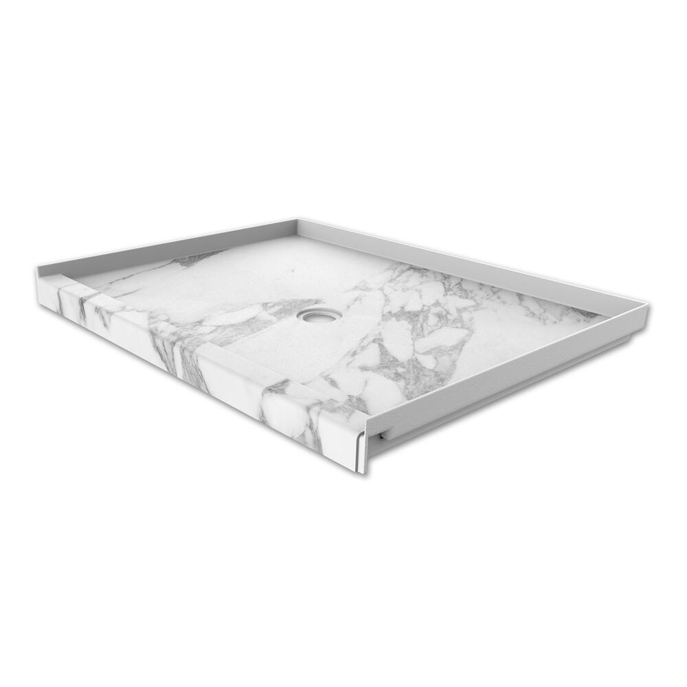 34 in. x 48 in. Single Threshold Shower Base with Center Drain in Calacatta White