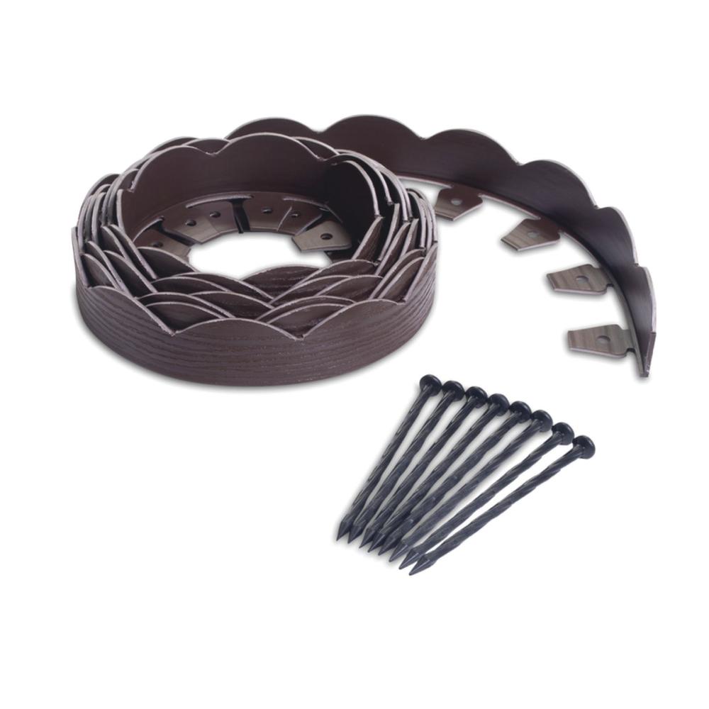 25' Brown Woodgrain Scallop No-Dig Landscape Edging Kit