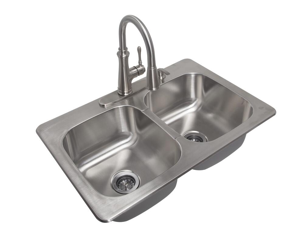 All-in-One Drop-In Stainless Steel 33 in. 4-Hole Double Bowl Kitchen Sink