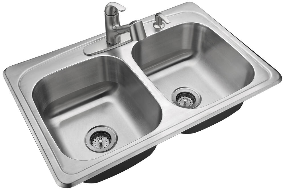 All-in-One Drop-In Stainless Steel 33 in. 4-Hole Double Bowl Kitchen Sink