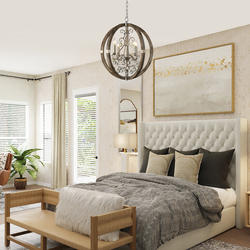 Parrot Uncle 4-Light Antique Wood Farmhouse Crystal Chandelier at