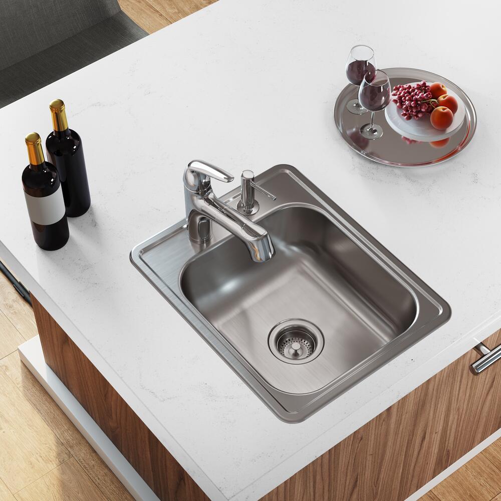 Dayton Drop-In Stainless Steel 17 in. 3-Hole Single Bowl Bar Sink Dayton Drop-In Stainless Steel 17 in. 3-Hole Single Bowl Bar Sink
