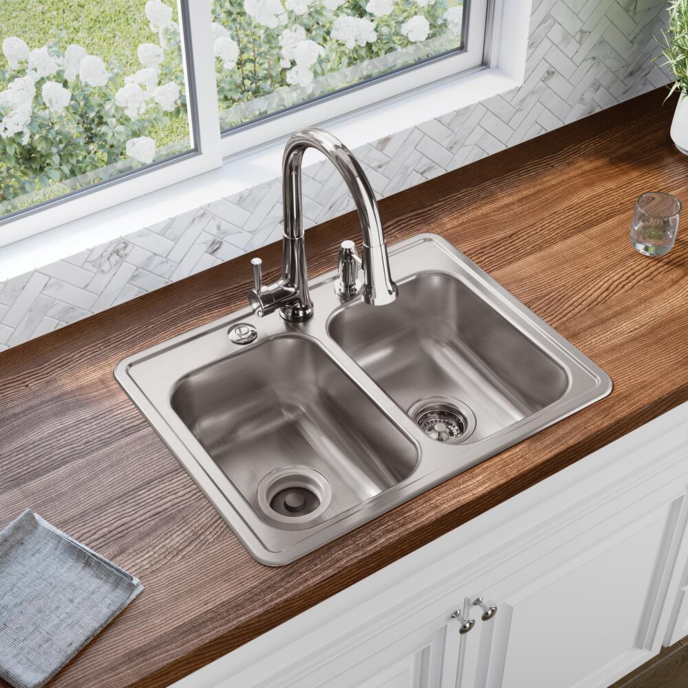 Dayton Drop-In Stainless Steel 25 in. 3-Hole Double Bowl Kitchen Sink