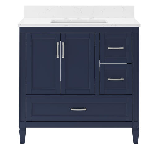 Craft + Main® Pike 36"W x 22"D Aegean Blue Vanity and Carrara White Engineered Stone Vanity Top with Rectangular Undermount Bowl