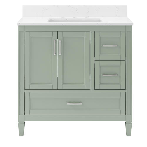 Craft + Main® Pike 36"W x 22"D Sea Green Vanity and Carrara White Engineered Stone Vanity Top with Rectangular Undermount Bowl