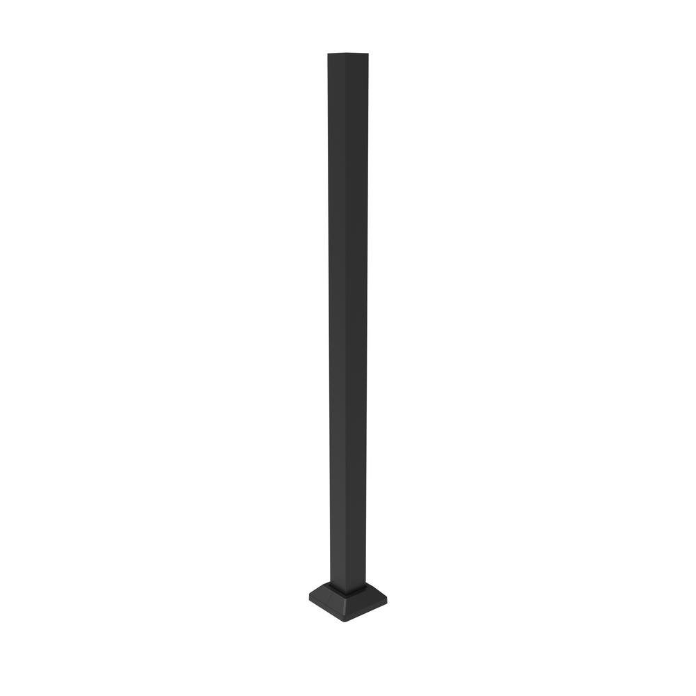 FORTRESS Fe26 2 in. x 45.5 in. Black Steel Railing Post with 4-in Base and Cover