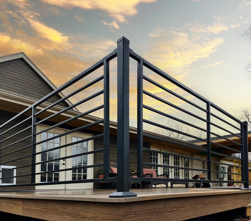 FORTRESS Fe26 2 in. x 45.5 in. Black Steel Railing Post with 4-in Base and Cover