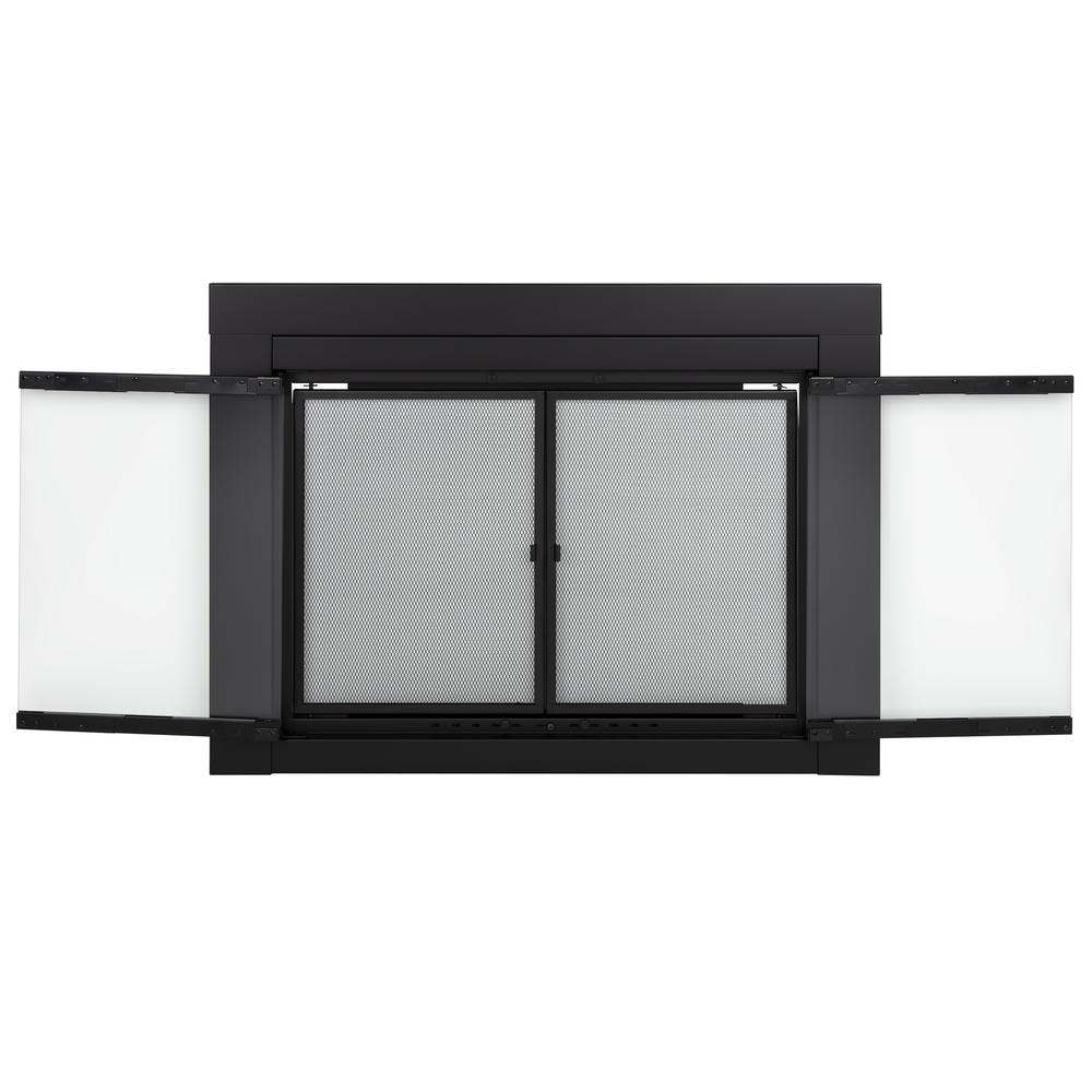 Pleasant Hearth Medium Cabinet Style Alpine Glass Fireplace Screen Doors - Thumbnail 2