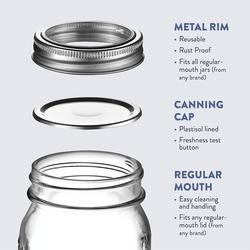 Paksh Novelty Regular Mouth Glass Mason Jars, 12 Ounce (10 Pack) Canning Jars with Silver Metal Airtight Lids for Meal Prep, Food Storage, Can