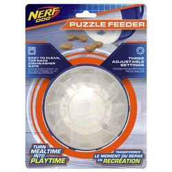 Nerf Dog Puzzle Treat Ball 3.5” Slow Feeder Dog Toy for Small & Medium  Dogs, Clear & Blue 