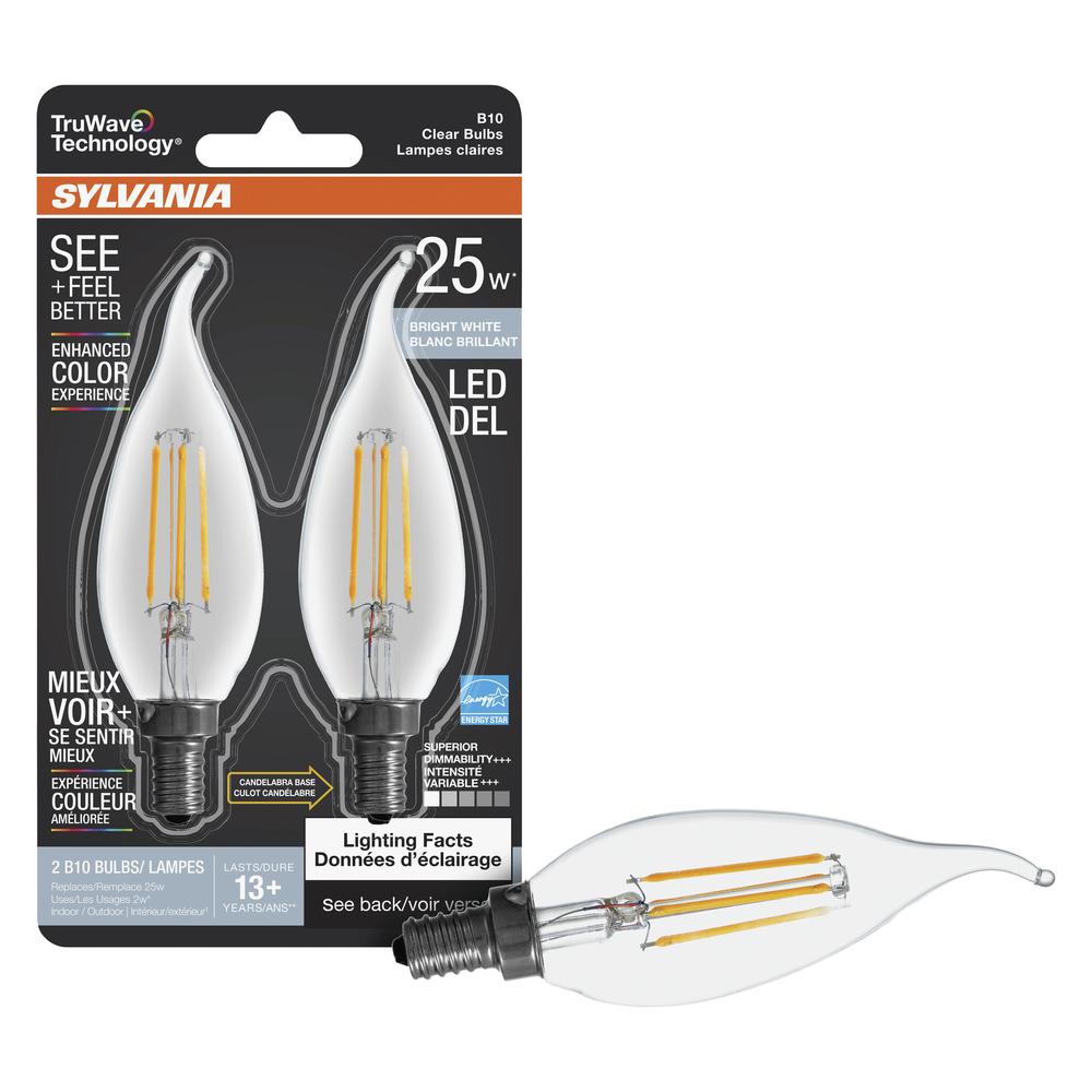 Sylvania® TruWave™ 25-Watt Equivalent B10 E12 Bright White Dimmable LED Light Bulb - 2 Pack
