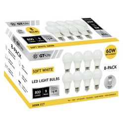 GT-Lite® 60 Watt Equivalent A19 E26 Soft White LED Light Bulb - 8